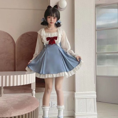 taobao agent Fresh cute fitted brace, spring dress, french style, Lolita style