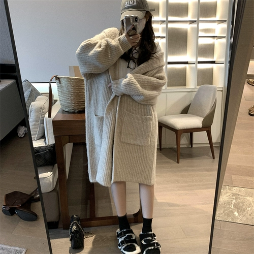 Демисезонный кардиган с капюшоном, куртка, длинный свитер, длина макси