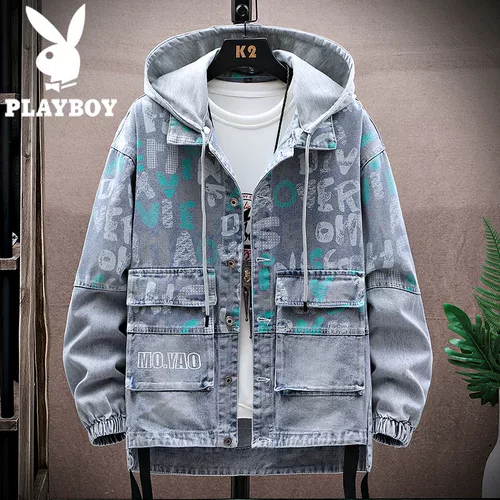 Playboy, мужская трендовая джинсовая куртка, осенняя толстовка с капюшоном, коллекция 2022, подходит для подростков