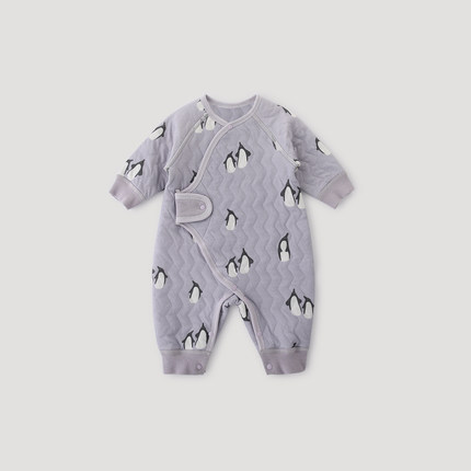 新生婴儿连体衣秋冬季加厚保暖爬爬服初生儿产房夹丝哈衣宝宝衣服