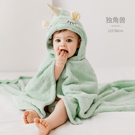嫚熙儿童浴巾新生婴儿浴袍宝宝超软吸水带帽包被斗篷裹巾