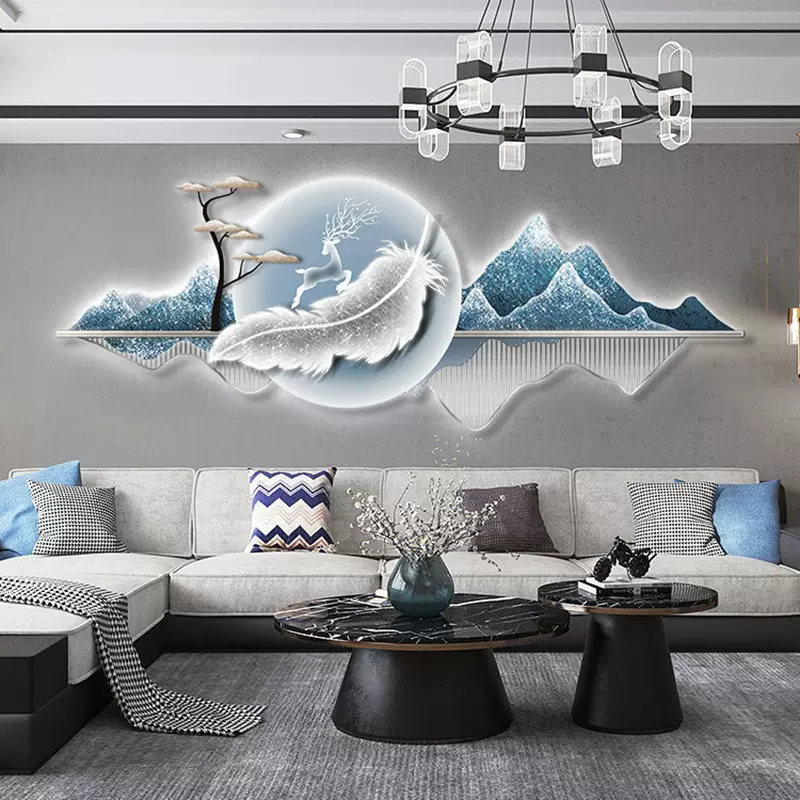 led氛围灯入户玄关装饰画羽毛走廊走道挂画客厅沙发背景墙面壁画-Taobao