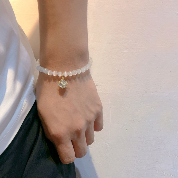 Брендовый небольшой дизайнерский браслет из натурального камня, аксессуар, кошачий глаз, простой и элегантный дизайн