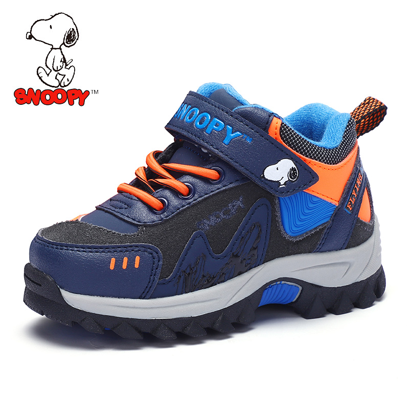 Snoopy children's shoes 2019 winter big kids plus velvet sports shoes student warm cotton shoes boys hiking outdoor shoes