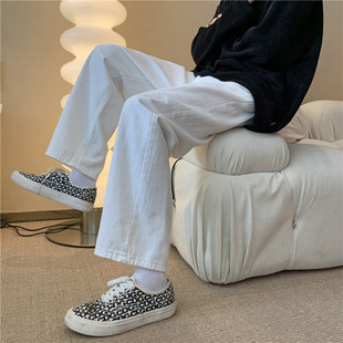 Мужские белые расширенные джинсы, штаны для отдыха, осенние, изысканный стиль, свободный прямой крой