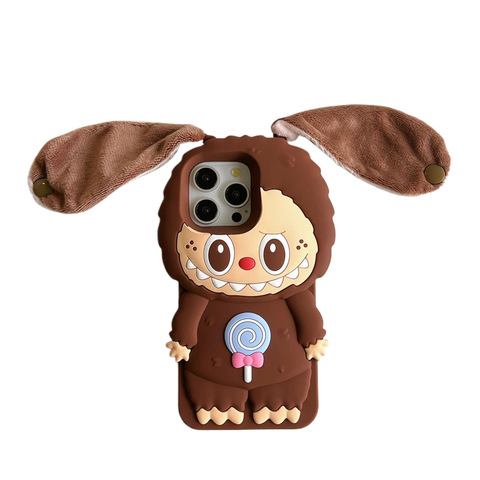 Brown — Girls 3D Cute Cartoon Floppy Ears Rabbit Plus/Pro/Max – 16, 15, 14, 13, 12 iPhone Case
