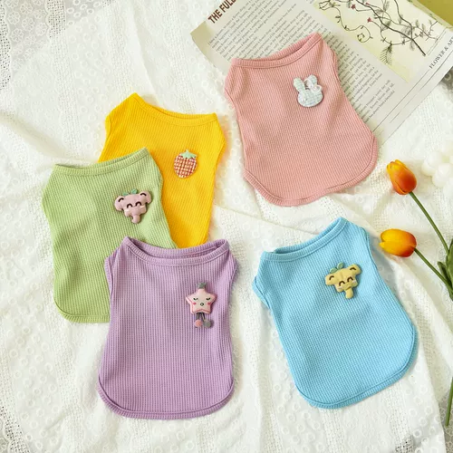 ПЭТ лето прохладный дышащий маленький жилет кошка и одежда для собак Pet waffle macaron color simple citp