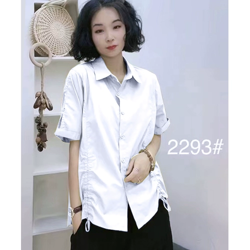 Хлопковая дизайнерская рубашка, в корейском стиле, короткий рукав, коллекция 2022, оверсайз, на шнурках, тренд сезона