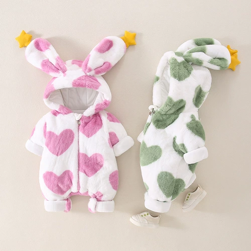 Флисовый детский пуховик для новорожденных, милое удерживающее тепло боди для выхода на улицу, в западном стиле