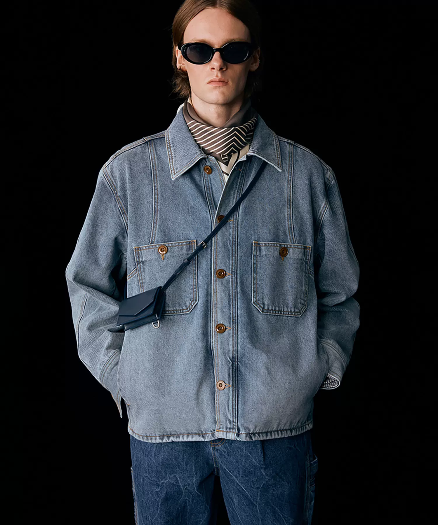 Подлинная корейская дизайнерская джинсовая куртка в distressed стиле, DENIM SHACKET, 3 цвета