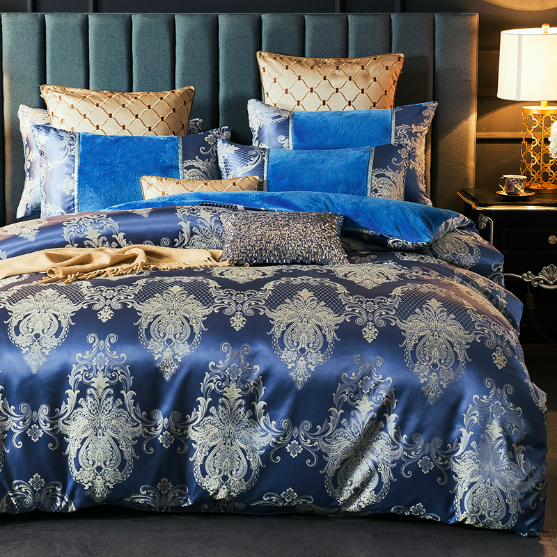 欧式贡缎提花法兰绒四件套加厚保暖珊瑚绒三件套床单被套床上用品