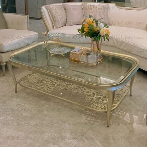 Американский журнальный столик из цельного дерева, легкая роскошь, современное креативное закаленное стекло, простая небольшая квартира, металлический полый прямоугольный журнальный столик