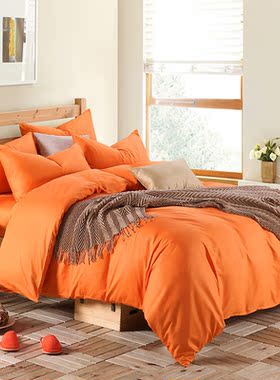 奇居良品 秋冬家纺床上用品纯色拉绒床品四件套 橘色006
