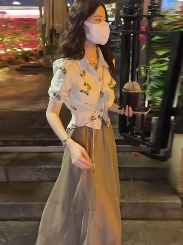 Комплект, летняя юбка, подходит для подростков, французский стиль, А-силуэт