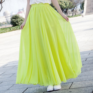 Long shiffon colored beach long skirt, fitted, A-line