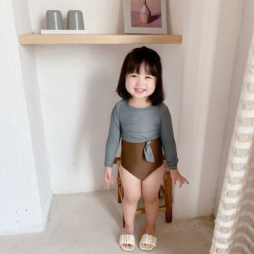 Зеленый кофейный лонгслив для девочек, купальник, комплект, коллекция 2023, защита от солнца