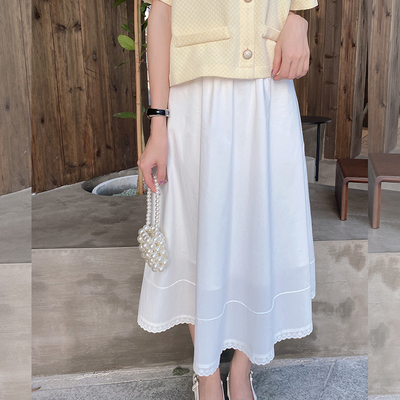 taobao agent Fresh spring summer thin sexy white long pleated skirt, A-line, suitable for teen, mid-length