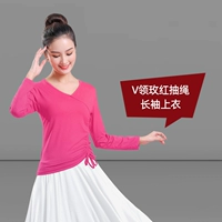 Красный лонгслив, V-образный вырез, на шнурках