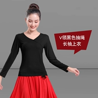 Черный лонгслив, V-образный вырез, на шнурках