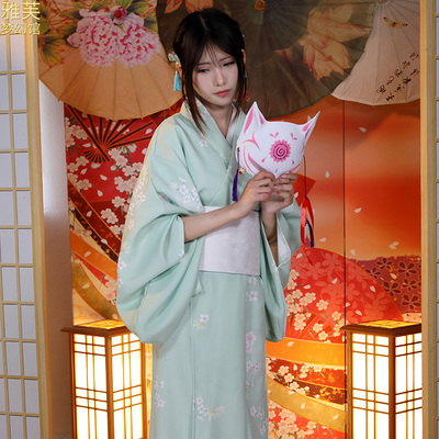 taobao agent Yafu's cute girl Japanese kimono yukata female little white flower photography photo Japanese -style kimono reform