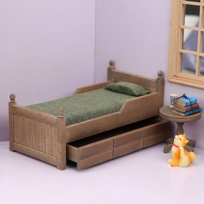 taobao agent OB11 baby bed 12 points bjd soldier bedding home bedroom retro small bed doll house DIY accessories model bed shop