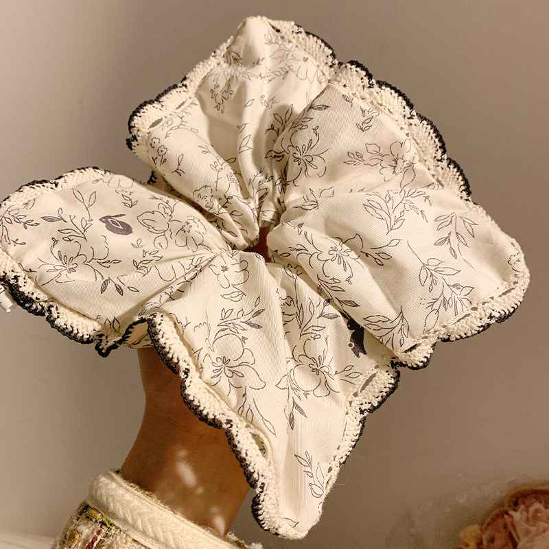 Floral Square Scarf Hair Ring Female Advanced Sense Lazy Style Tie Hair Super Large Hair Accessories Hair Rope_voghion.com