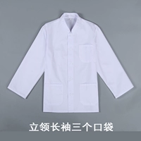 Стоящая модель с длинными рукавами с длинными рукавами синего света и белая карманная среда.