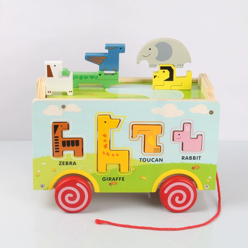 Деревянная игрушка на шнурке, познавательный автобус, раннее развитие, 1-3 лет