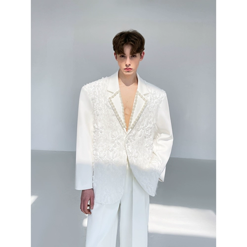 It7【Мифриловый кедр】Блейзер в тяжелом индустриальном стиле с трехмерным жаккардовым узором и жемчужным воротником