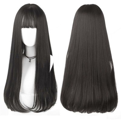 taobao agent Wig female air bangs long straight hair buckle long curly hair big wave round face fashion wig