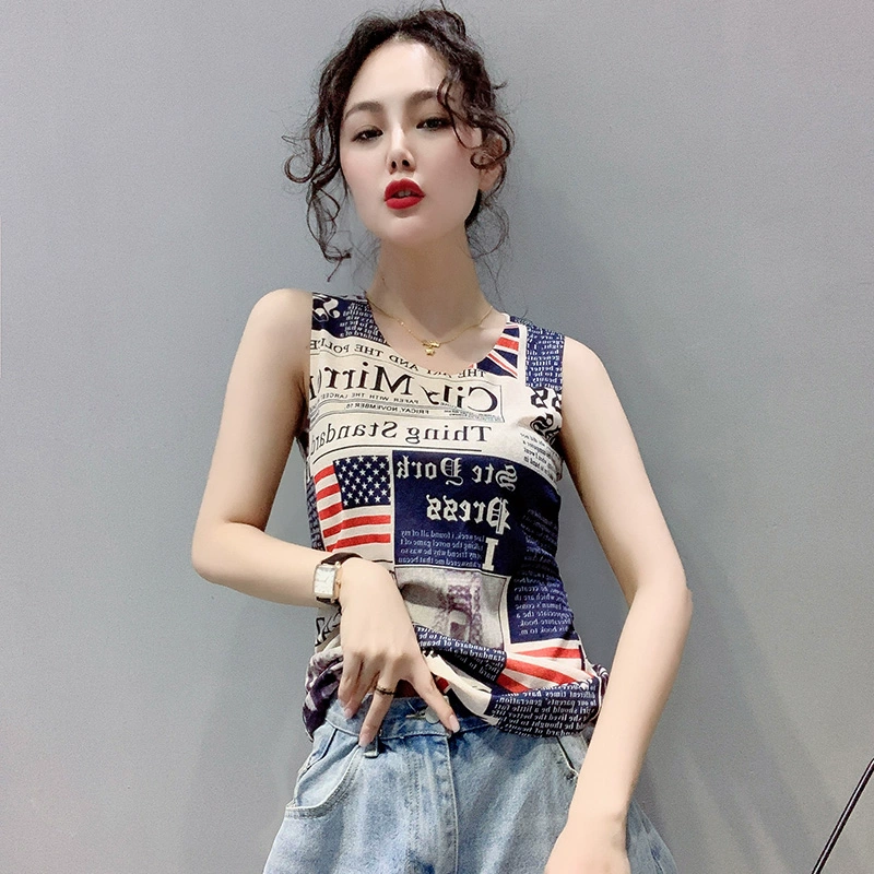 Mùa hè mới áo vest in graffiti phụ nữ mặc mỏng mảnh mai dây đeo bên trong áo sơ mi không tay phía dưới áo thun cá nhân - Áo ba lỗ