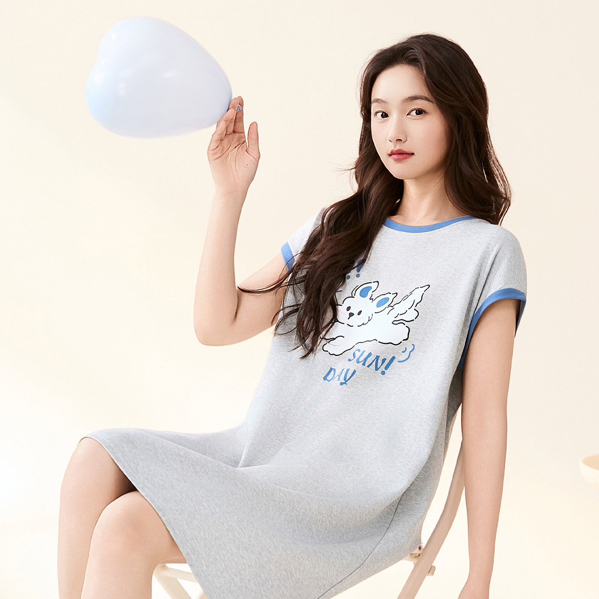 芬腾可安纯棉卡通带胸垫防凸点睡裙女士夏季薄款无袖可外穿家居服