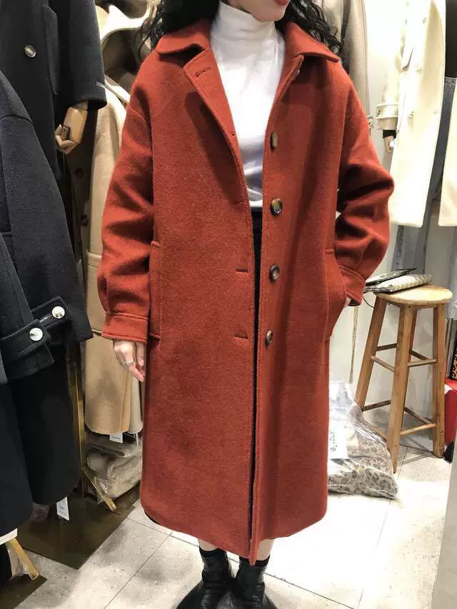 月亮与花野家马海毛娃娃领加棉显瘦中长呢子大衣配包包两件套