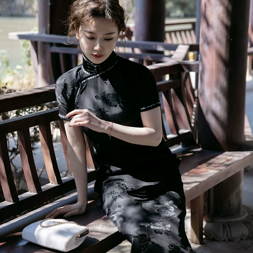 Продажа | Ограниченное время -лимитированные ароматы, кусок самолетов, чистое черное кружевное 30 -е годы, Республика Китая Ретро Long Cheongsam Micro Micro