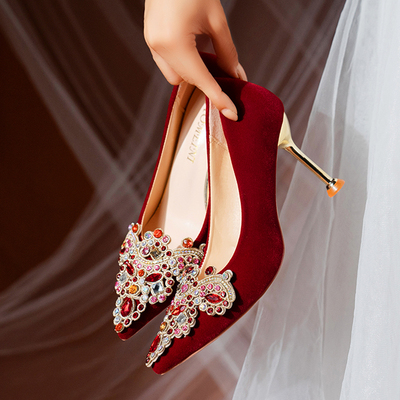 taobao agent Wedding shoes, red footwear high heels, 2022 collection, restless legs relief, high-quality style