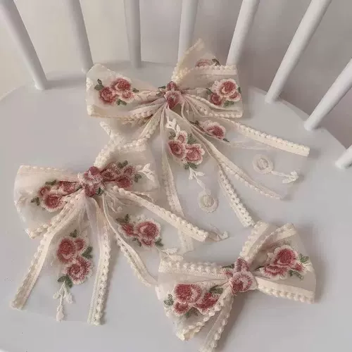 Летняя большая милая заколка для волос с бантиком, аксессуар для волос, с вышивкой