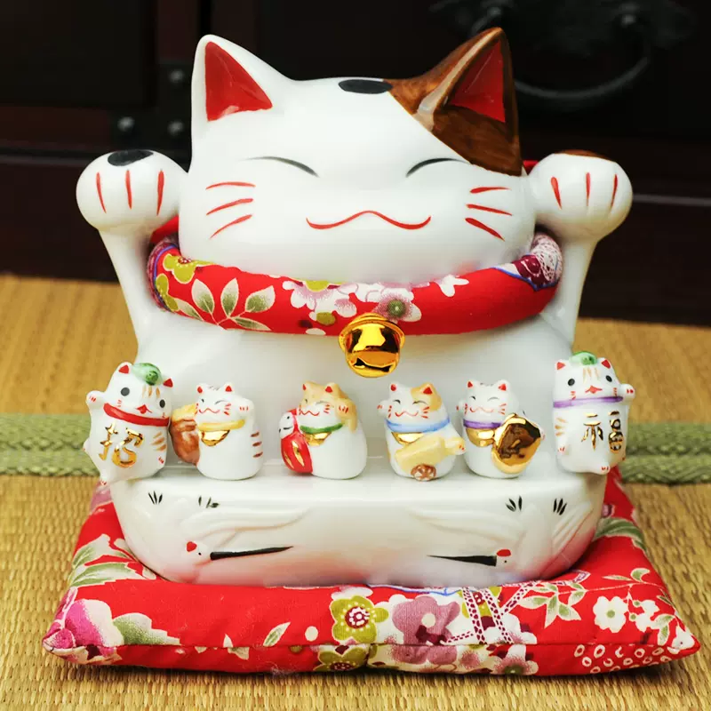 猫舍道乐堂本铺鎏金花猫日本招财猫摆件家居陶瓷招财猫储蓄罐