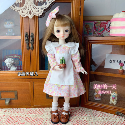 taobao agent Homemade [Pink Flower Skirt] BJD6 points baby dress 30 cm baby wearing a fenced skirt garden wind rose powder
