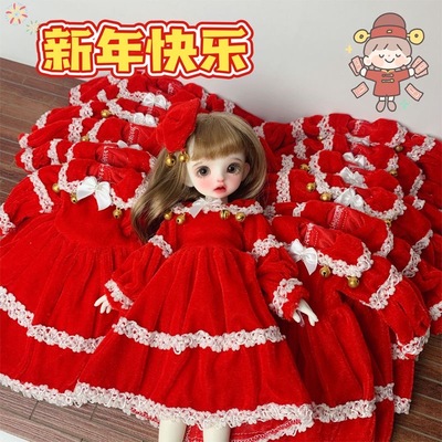 taobao agent [Original hand -made New Year skirt] BJD6 points 30 cm baby clothing congratulatory New Year baby clothes sweet autumn and winter models