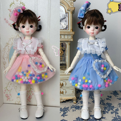 taobao agent Spot [Rainbow Bubble Gum] BJD6 Pencus baby clothes cute sweet color small hair ball six -point baby skirt