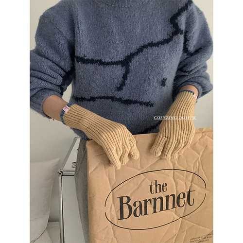 Уютный Zing Corean Winter вязаные вязаные перчатки могут коснуться сплошной шерсти пять теплых перчаток