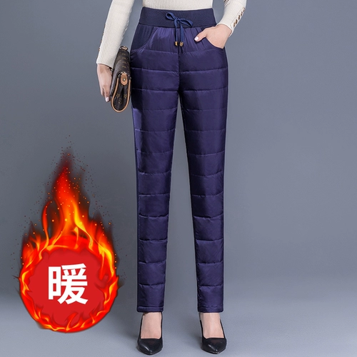 Приталенные удерживающие тепло утепленные штаны с пухом для матери, для среднего возраста, высокая талия, свободный крой