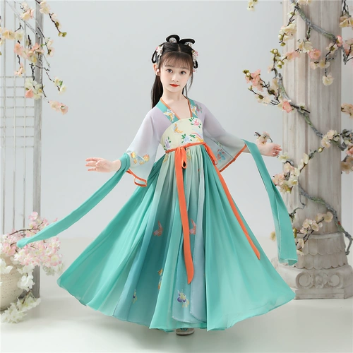 Детское летнее ханьфу, тонкое шифоновое платье, юбка, летняя одежда, короткий рукав, китайский стиль