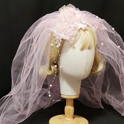 taobao agent The gauze Chaoxiansen is a bride's headdress in the 1990s, retro Hong Kong style trend pink mothers gauze travel shooting