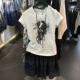 Phụ nữ mùa hè 2020 tem mới San Dior mỏng cotton màu xám in áo phông ngắn tay hàng đầu của phụ nữ - Áo phông