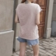 Mùa hè ngắn tay xù lông xù bông áo thun của phụ nữ phong cách mới hàng đầu Hàn Quốc cotton tinh khiết nửa tay dưới đáy áo sơ mi - Áo phông