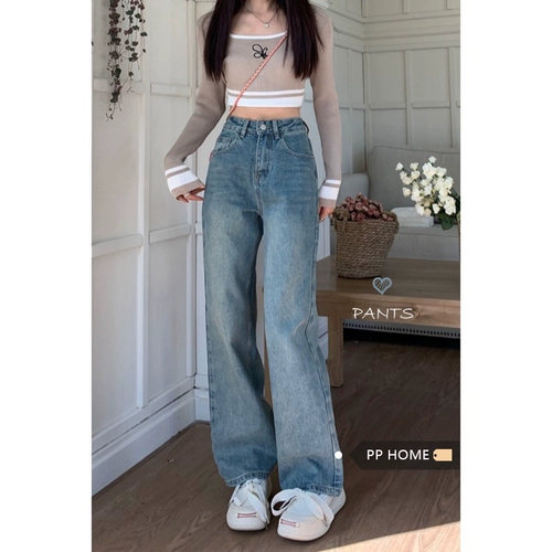 Ретро джинсы, штаны, высокая талия, подходит для подростков, свободный прямой крой