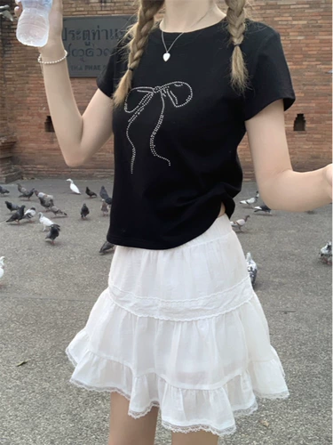 Pphome сладкая и прохладная универсальная ~ сладкий и пряный лук гладил футболку с бриллиантами с коротки