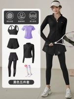 Комплект, черная сиреневая куртка, шорты, черный бюстгалтер, штаны для спортзала, короткий рукав, для бега