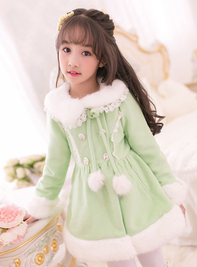 糖果雨2016秋冬新款童装日系甜美可爱童长款中大女童长袖毛呢外套